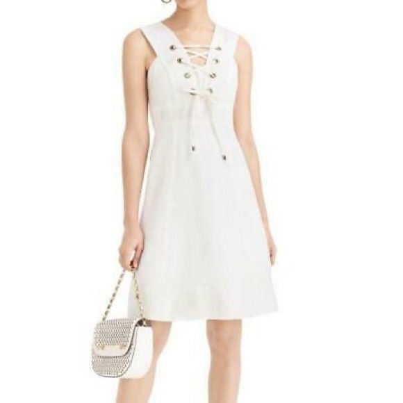 👗J.Crew Cream Collection Linen Lace Up Summer Work/Office Dress size 0 - Picture 2 of 6